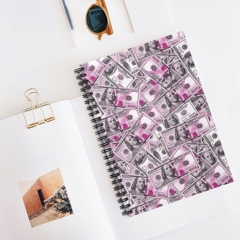 Pink Hundred Dollar Bills Money Spiral Notebook - Ruled Line