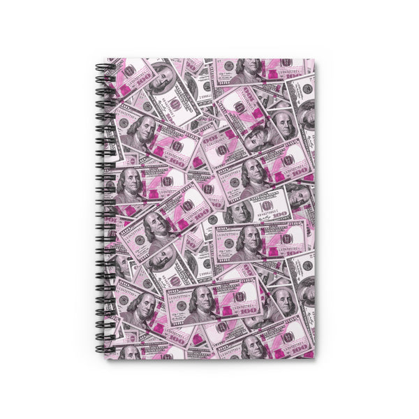 Pink Hundred Dollar Bills Money Spiral Notebook - Ruled Line