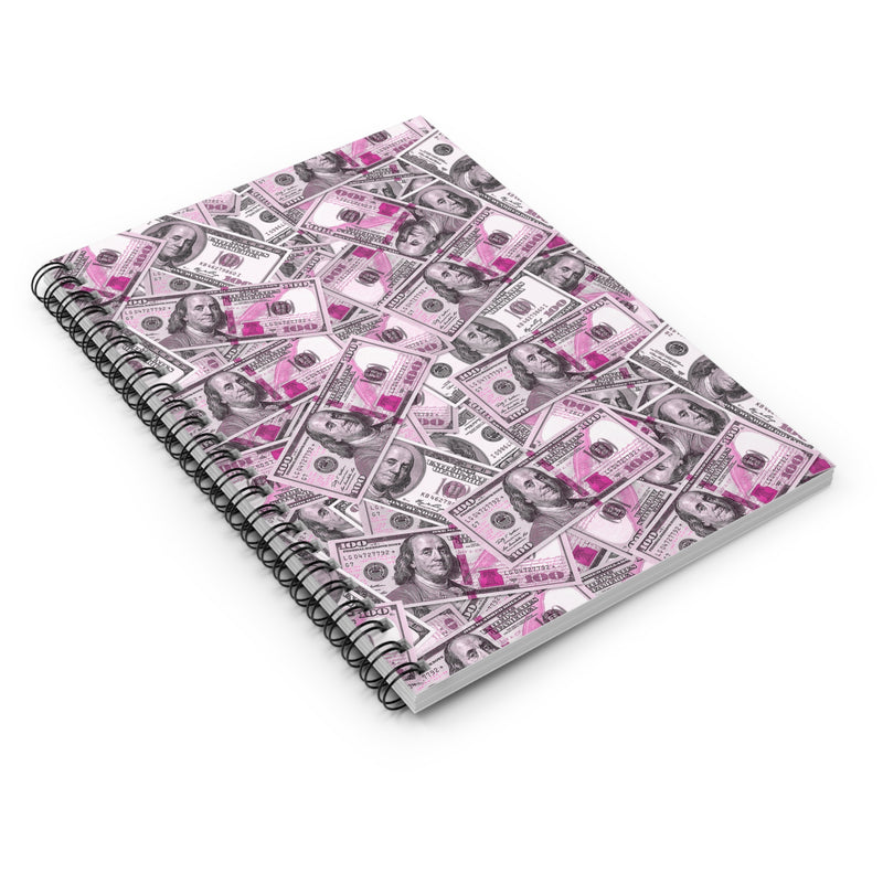 Pink Hundred Dollar Bills Money Spiral Notebook - Ruled Line