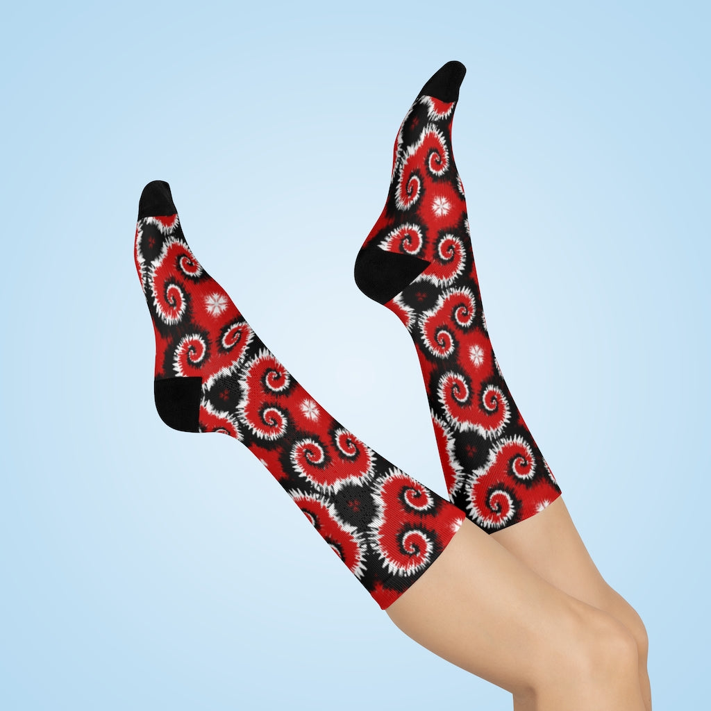 Red + Black Tie-Dye DTG Crew Socks