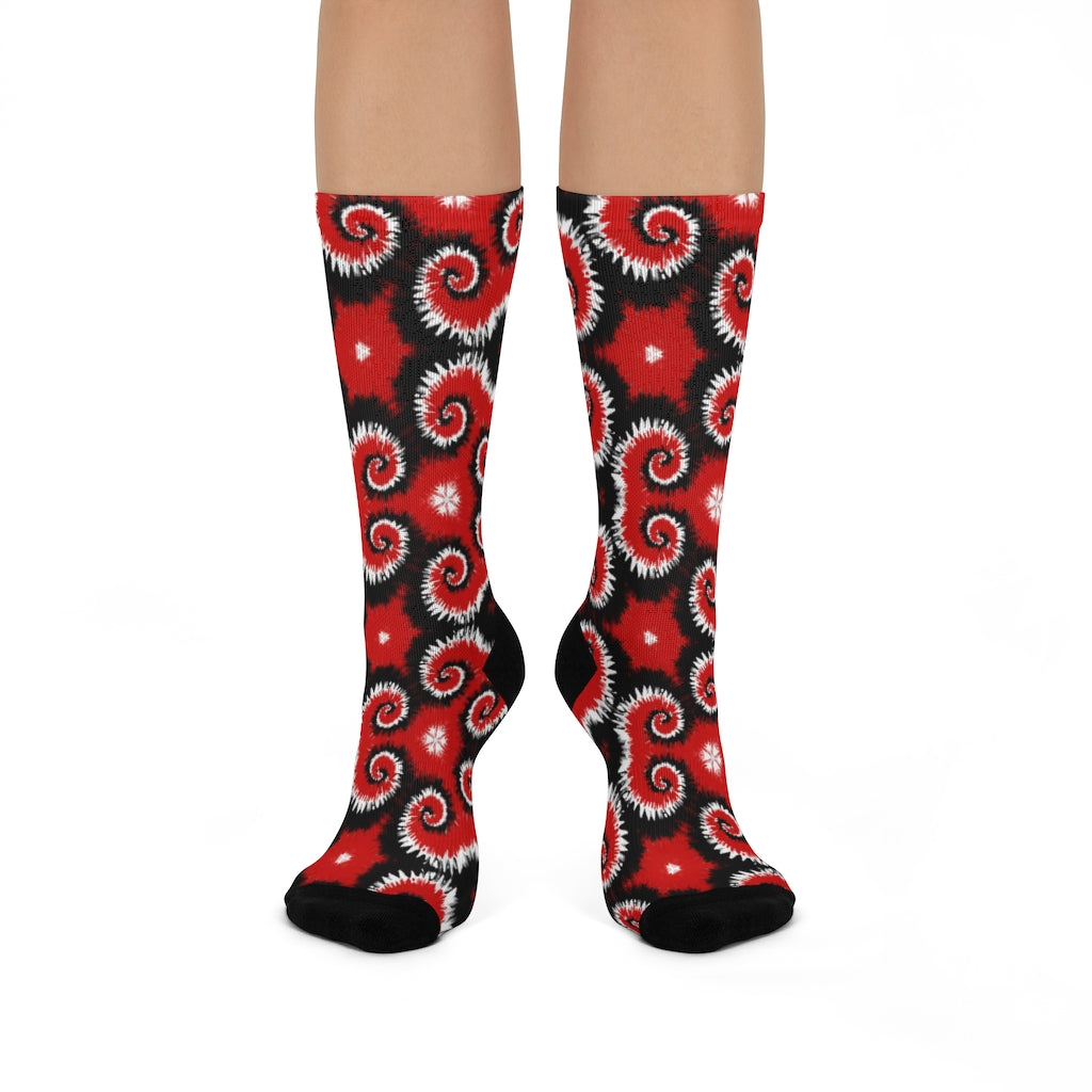 Red + Black Tie-Dye DTG Crew Socks