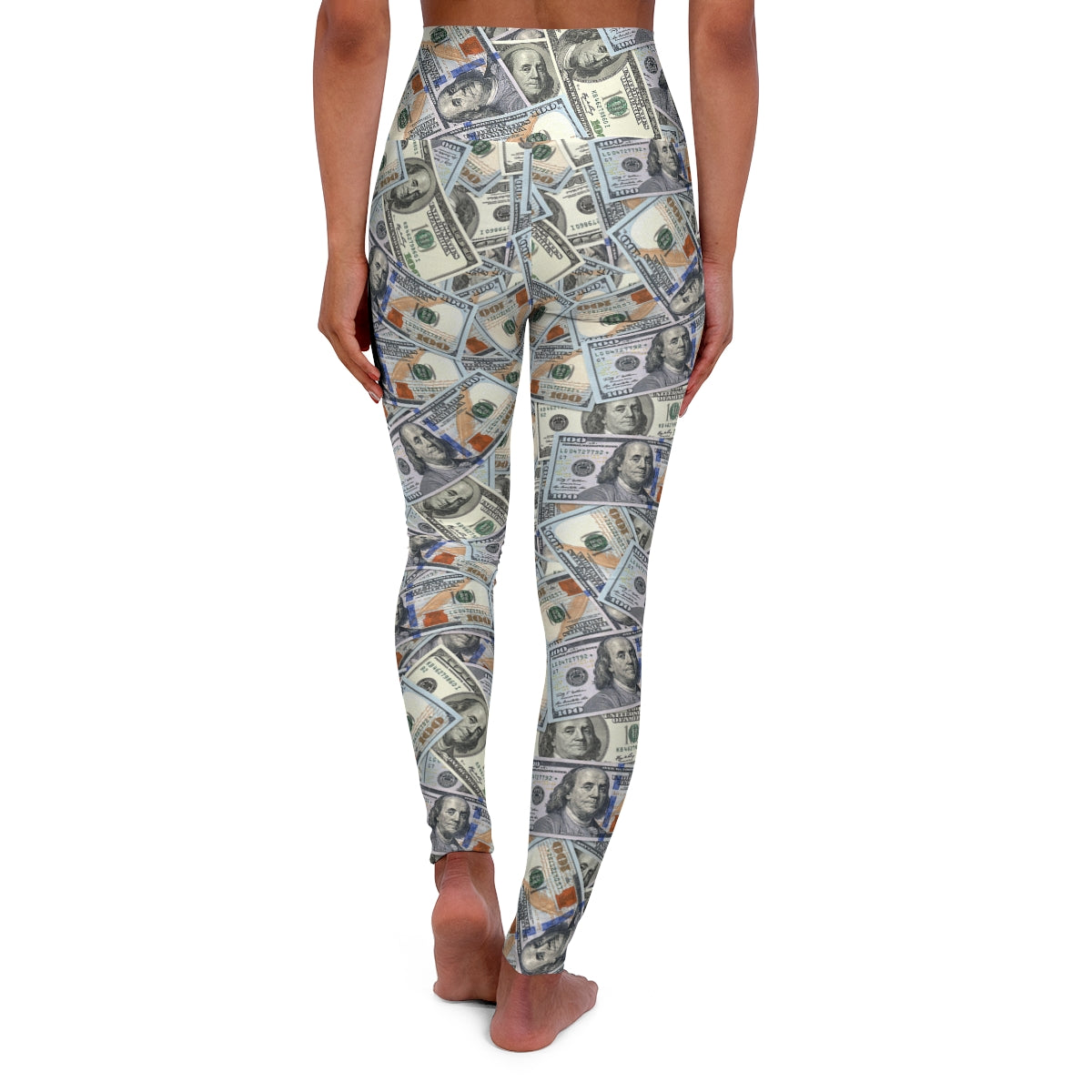 100 Dollar Bills Money All Over Print High Waisted Yoga Pants