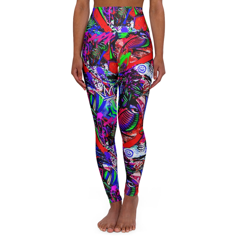 Neon Graffiti All Over Print High Waisted Yoga Leggings