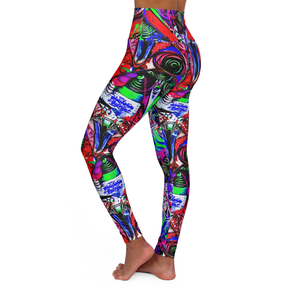 Neon Graffiti All Over Print High Waisted Yoga Leggings