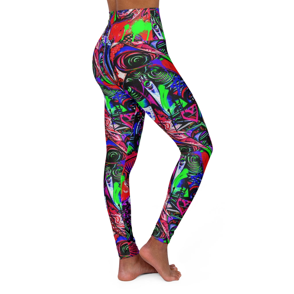 Neon Graffiti All Over Print High Waisted Yoga Leggings