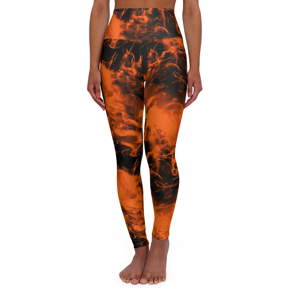 Orange Fiery Flames AOP High Waisted Leggings