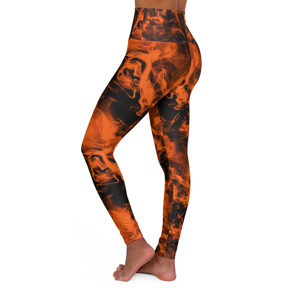 Orange Fiery Flames AOP High Waisted Leggings