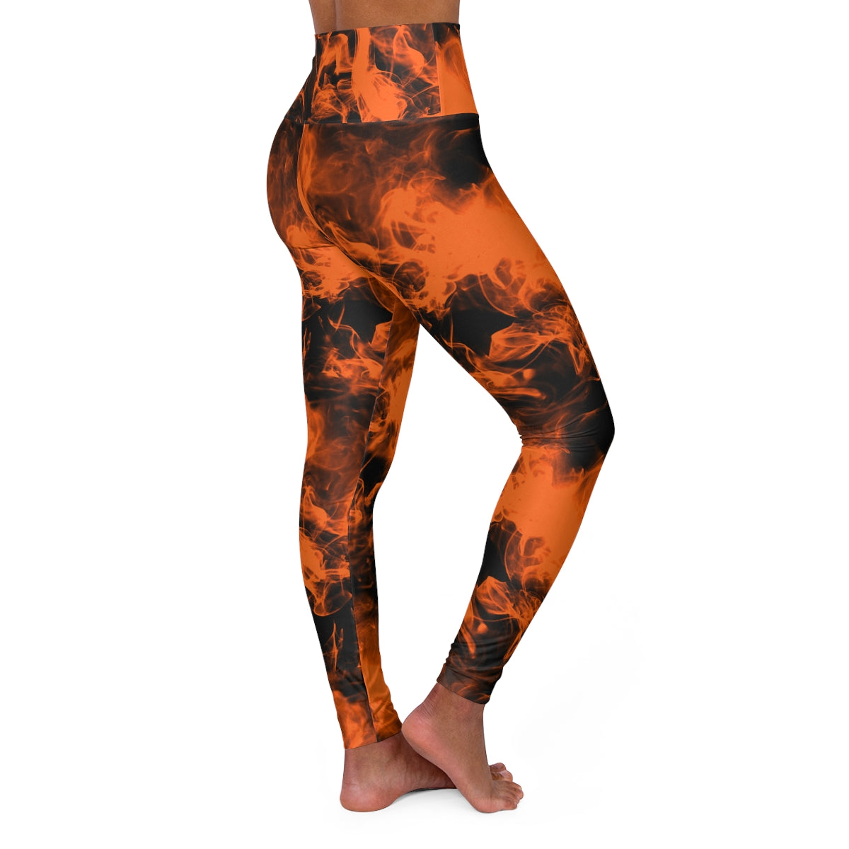 Orange Fiery Flames AOP High Waisted Leggings