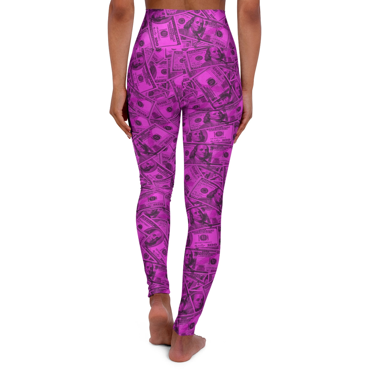 Pink Money 100 Dollar Bills All Over Print High Waisted Yoga Leggings