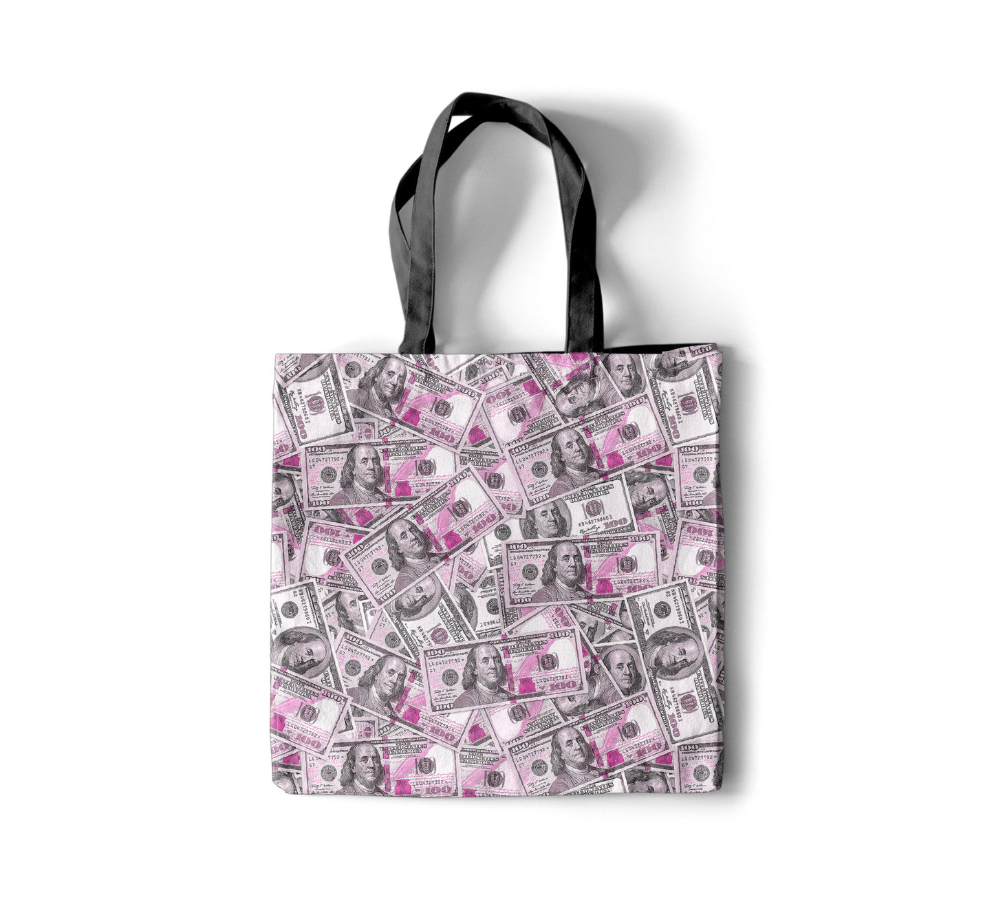 Pink Money Tote Bag - Hundred Dollar Bills All Over Print