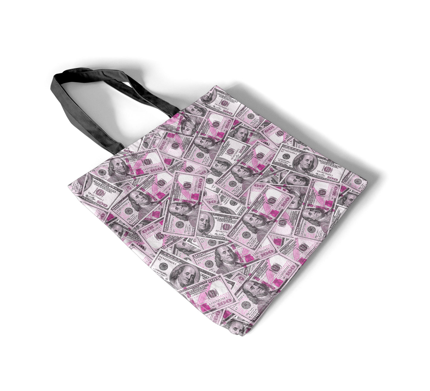 Pink Money Tote Bag - Hundred Dollar Bills All Over Print