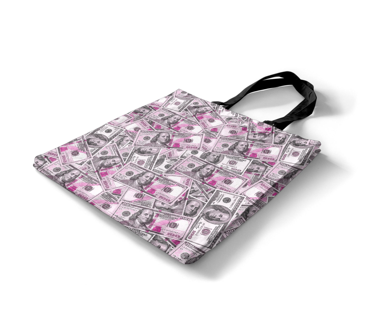 Pink Money Tote Bag - Hundred Dollar Bills All Over Print