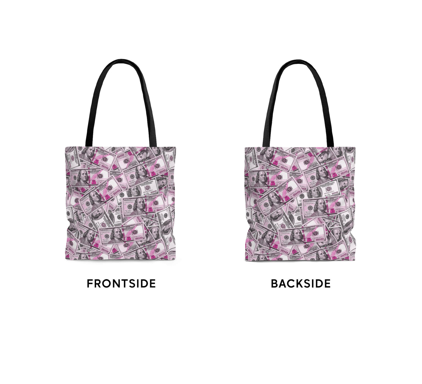 Pink Money Tote Bag - Hundred Dollar Bills All Over Print