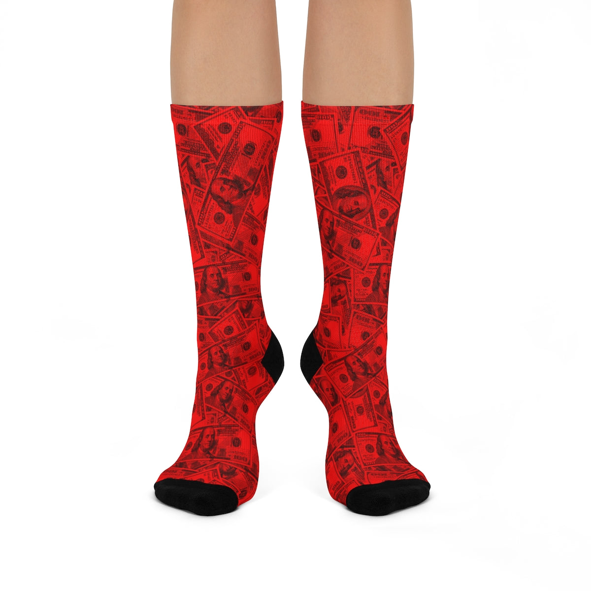 Red 100 Dollar Bills Red Money Socks DTG Crew