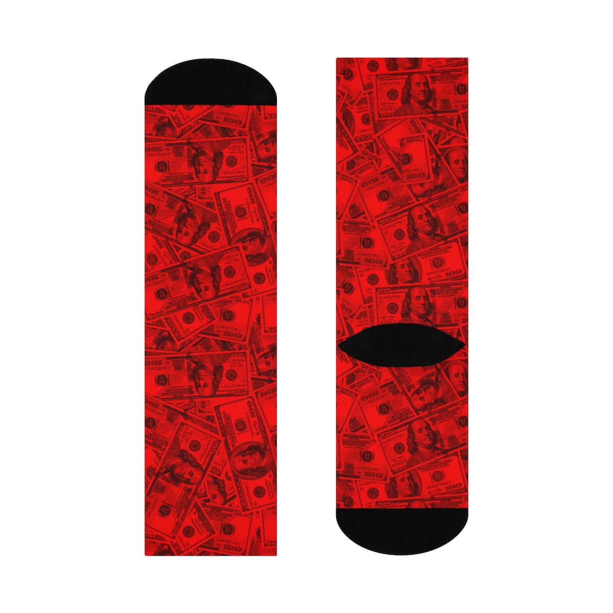 Red 100 Dollar Bills Red Money Socks DTG Crew