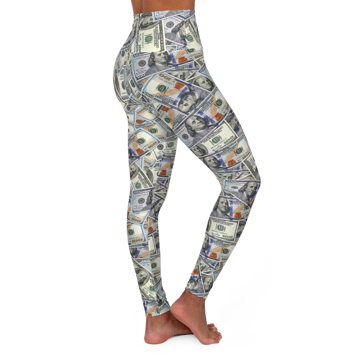 100 Dollar Bills Money All Over Print High Waisted Yoga Pants