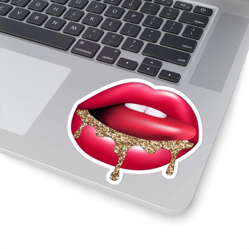 Glitter Drip Lips Sticker 4" × 4" / White